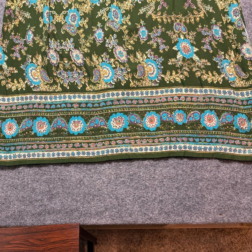 NATURAL LIFE Boho Paisley Rayon Midi Dress Olive Green Floral Tassel NWT Medium - Picture 10 of 10